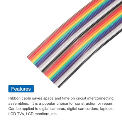 MECCANIXITY 1 Pcs 20 Pin Flat Rainbow Ribbon Cable 6.6 Ft 1.27mm Pitch Breadboard Jumper Wires for Electronic Projects - size: 6.6 Ft, style: 20P