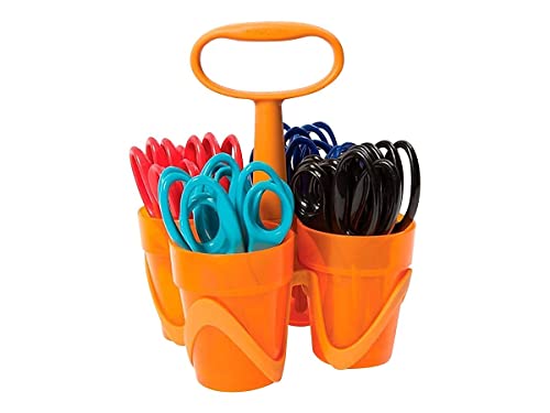 Fiskars 5" Pointed-Tip Scissors for Kids 4-7 with Classpack Art Caddy Organizer (24-Pack) - Kids Scissors for School or Crafting - Back to School Supplies - Assorted colors