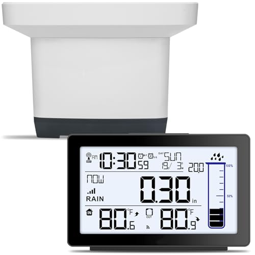 Wireless Rain Gauge Outdoor, Self-Emptying Digital Rain Gauges Outdoors Best Rated, Electronic Rain Measure Gauge for Garden, Freeze Proof Rain Gauge with Thermometer, Remote Rain Meter for Yard - color: Wireless Digital Rain Gauge White