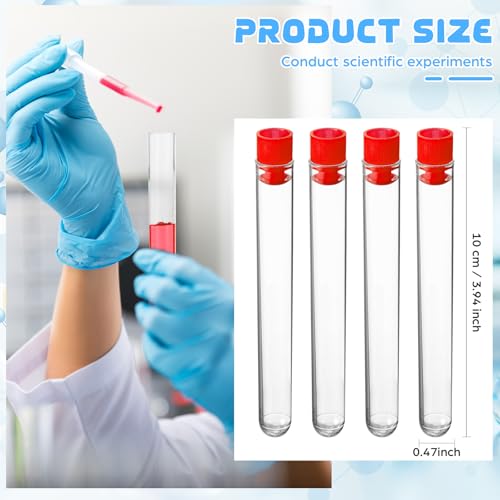 50 Pake 8 ml Clear Test Tubes with Caps 12x100mm Plastic Vials Test Tubes for Scientific Experiments Halloween Christmas Scientific Themed Birthday Party Supplies Candy Storage (Red) - color: Red