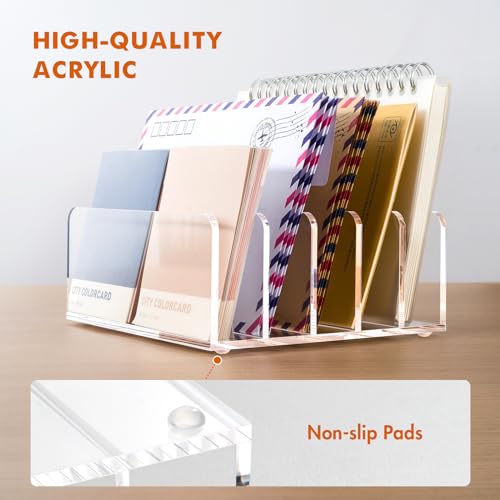 BEYGORM Acrylic Mail Holder, 5 Compartments Multifunction Desk Organizer - size: Medium