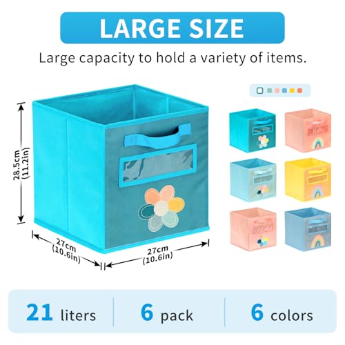 ABCKEY 11 Inch Cube Storage Bins 6 Pack with Handle and Label Window - color: 6PCS