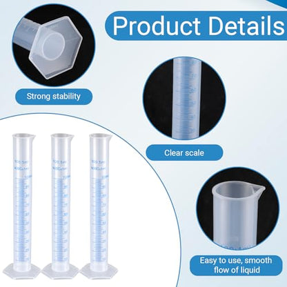 3 Pcs 100ml Plastic Graduated Cylinder Set Transparent Plastic Graduated Cylinder Bule Measuring Lines Graduateds Cylinders