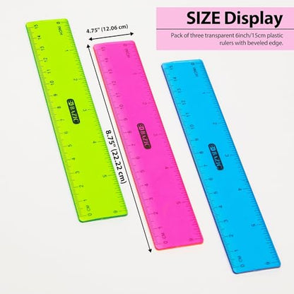 BAZIC Products 6 in Clear Plastic Ruler, Inch & Metric, 3 Pack, 2-Pack - size: 2-Pack