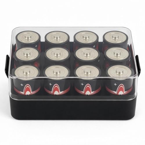 ALCYON Plastic Battery Organizer Storage Case for 12 D Batteries - color: Black, size: 12+D Batteries