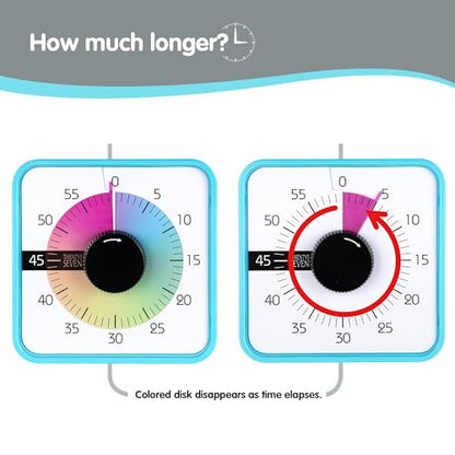 TWENTY5 SEVEN 7.5-Inch Visual Timer, Battery-Free 60-Minute Countdown Clock - color: Sky Blue/Colorful
