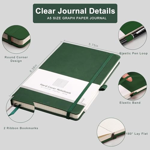 AHGXG Graph Paper Notebook, 384 Pages, 120GSM, A5 (5.7'' × 8.3'') - color: Blackgreen, size: A5