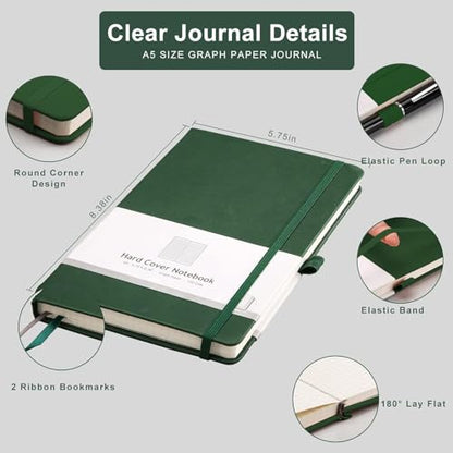 AHGXG Graph Paper Notebook, 384 Pages, 120GSM, A5 (5.7'' × 8.3'') - color: Blackgreen, size: A5