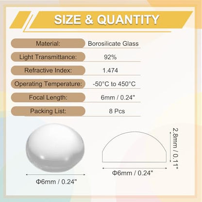 PATIKIL 8 Pack Convex Lens,6mm OD 6mm Focal Length Optical Lenses - size: 6mm OD x 2.8mm H x 6mm Focal L