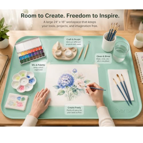 Silicone Craft Mat 24" x 16" with Raised Edge, Roll-Up Design with Storage Strap, Multi-Purpose Desk & Table Protector Silicone Art Mat for Crafts, Painting & DIY, Light Green - color: Light Green