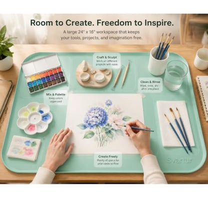 Silicone Craft Mat 24" x 16" with Raised Edge, Roll-Up Design with Storage Strap, Multi-Purpose Desk & Table Protector Silicone Art Mat for Crafts, Painting & DIY, Light Green - color: Light Green