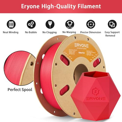 ERYONE Matte 3D Printer PLA Filament 1.75 +/- 0.03mm, Matte Filament PLA 1KG(2.2LBS) Spool, Red - color: Matte Red