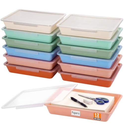 Tinlade 12 Pcs Classroom Paper Storage Bins with Lids, Boho, 13x10in - color: Boho