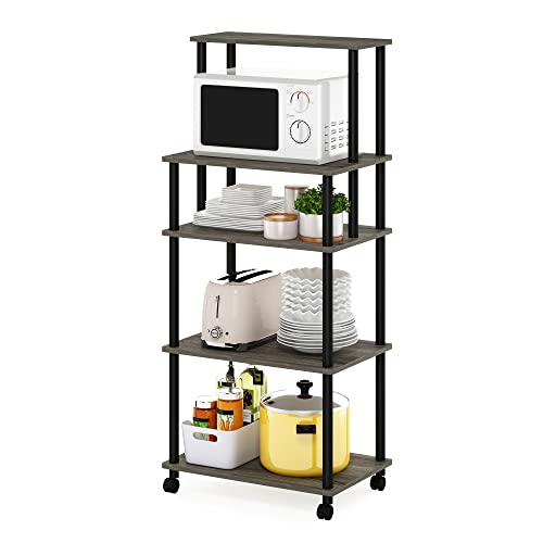 Furinno Turn-N-Tube 5-Tier Toolless Kitchen Storage Cart with Lockable Wheels, French Oak Grey/Black - color: French Oak Grey/Black, size: 5-Tier