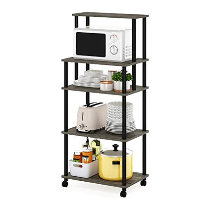 Furinno Turn-N-Tube 5-Tier Toolless Kitchen Storage Cart with Lockable Wheels, French Oak Grey/Black - color: French Oak Grey/Black, size: 5-Tier