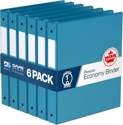 Premium Economy 3-Ring Binder, Spine Label, 1" Round Rings, Turquoise, 6 Pk - color: Turquoise, size: 1 Inch