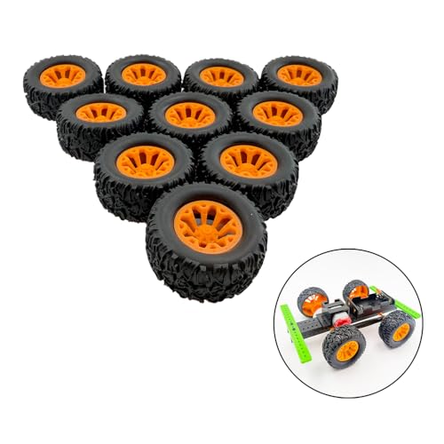 10PCS Toy Car Wheel RC Car Rubber Tire Wheel with 5PCS Round Rod Shaft Axles for RC Car Truck Robot DIY Model Toy Parts(2x44mm Orange) - style: 2x44mm Orange