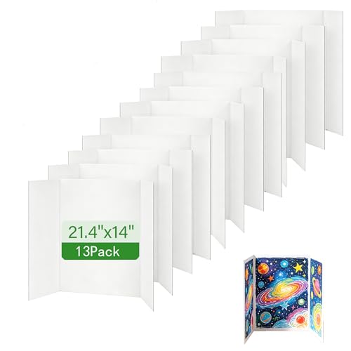 13 Pcs Trifold Poster Board 21.4" x 14", White Corrugated Presentation Board with Double Sided Tapes, Display Board for School Project, Science Fair - color: 21.4" x 14"