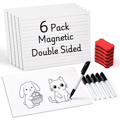 GAMENOTE 6 Pack Magnetic Dry Erase Lap Boards, Lined and Blank, 9 x 12 in