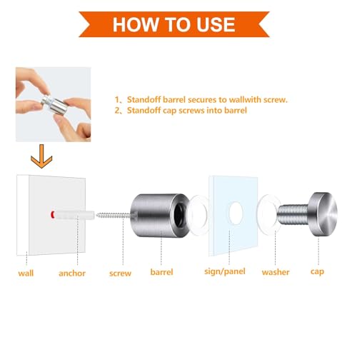 8 Pack Sign Standoff Screws 1/2 x 1 in Stainless Steel Standoffs Wall Mount - color: Silver, size: 1/2" x 1"