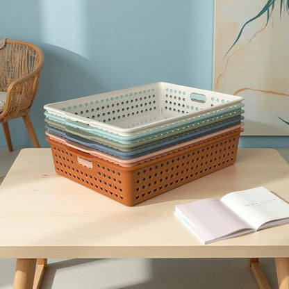 6 Pack Plastic Turn in Paper Trays for Classroom, Storage Bin Baskets, Boho - color: Boho