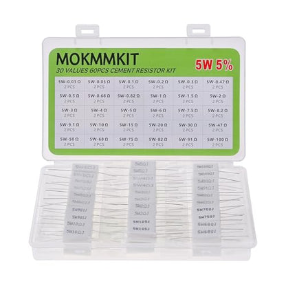 120 Pieces 5W Ceramic Cement Resistor Kit 0.01 Ohm - 100K Ohm - size: 0.01Ω-100K Ω 120 PCS