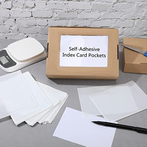 Outus 100 Pcs Index Card Pockets, 5 x 7 Inch Clear Self Adhesive Pockets - size: 5 x 7 Inch