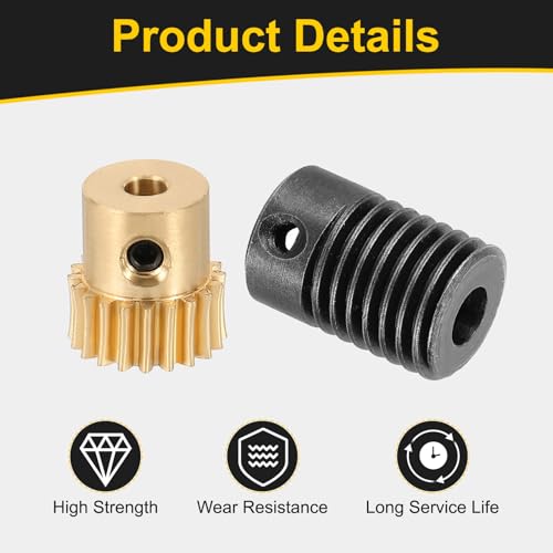 uxcell Worm Gear Set 20T 0.5 Module 20:1 Reduction Rate, Right Rotation Drive Gear Box Wheel Reduce Transmission Part (Brass Gear-3mm Bore, #45 Steel Rod 5mm Bore) - size: Gear-3mm, Rod-5mm Bore, style: 0.5M-20T