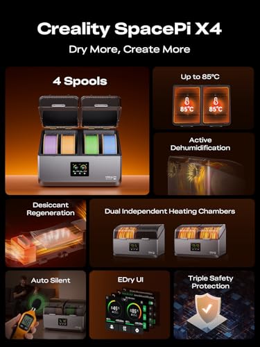 Creality Filament Dryer Box 4 Spools, Space Pi X4 Filament Storage Box, 200W PTC Heats Up to 85°C, Dual Heating Chambers, Fast Drying & Moisture-Free Storage, for PLA, PETG, TPU, ABS - size: Space Pi X4