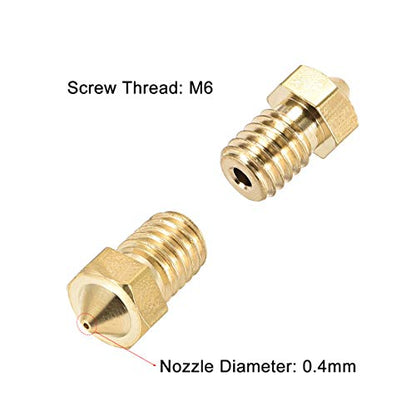 uxcell 10pcs 3D Printer Nozzle,Brass V6 Nozzle 0.4mm,Extruder Print Head for Filament 1.75mm V5-V6 M6 3D Printer - size: 0.4mm
