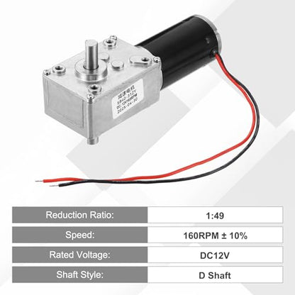 MECCANIXITY DC12V Worm Gear Motor, 160RPM 15mm D Shaft Self-Locking High Torque Speed Reduction Gear Motor for Automotive, Home Appliances, Robotics - style: 12V 160RPM