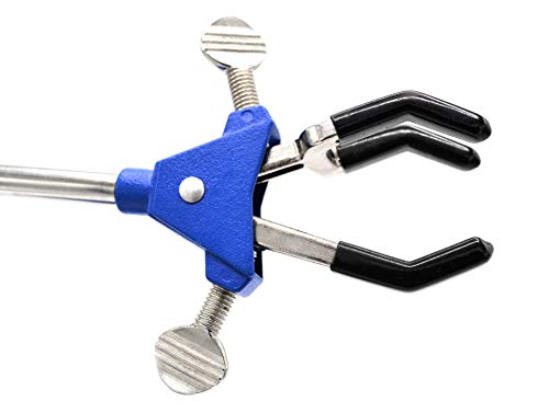 EISCO 3 Finger, Vinyl Coated Dual Adjustable Extension Clamp on Stainless Steel Rod - 2.3" Max Clamp Opening, 5" Rod - Powder Coated Zinc Alloy - Research, Industrial Laboratory Grade