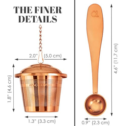 Tea Infuser Set of 2 with Tea Scoop & Drip Trays, Loose Leaf Tea Strainer - color: Rose Gold, size: Medium