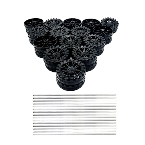 30PCS Toy Car Wheels 2mm Dia Shaft Plastic Wheels with 15PCS Shaft Round Rod Axles for RC Car Truck Robot DIY Model Toy Accessories Parts (Black) - color: Black