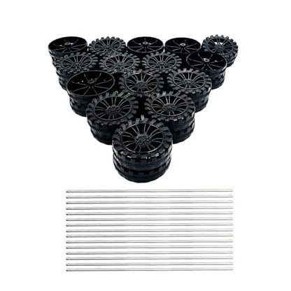 30PCS Toy Car Wheels 2mm Dia Shaft Plastic Wheels with 15PCS Shaft Round Rod Axles for RC Car Truck Robot DIY Model Toy Accessories Parts (Black) - color: Black