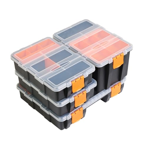 Torin AG421B Hardware & Parts Organizers: 4 Piece Versatile And Durable Storage Toolbox for Bolts, Screws, Nails, Nuts and Small Hardware, Black/Orange - size: 12 inches