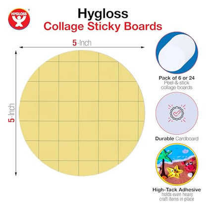 Hygloss Sticky Circle Craft Boards - 24 Pack 5-Inch Self Stick Collage Boards for Kids - Peel & Stick Mounting Boards for Art Projects, School Crafts, Classrooms, and DIY Displays - size: 24-Pcs, style: Circle 5"