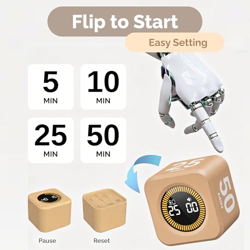 KADAMS Timer Pomodoro - Productivity Pomodoro Cube, 5/10/25/50 Min Countdown & Countup, Silent – for Work Study Workout Kitchen School Classroom Office ADHD Gift Kids (1, Light Mocha) - color: Light Mocha