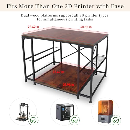 Upgraded 3D Printer Stand, Large 3D Printer Filament Storage Rack for Home Office, 2-Tier Under Desk 3D Printer Table Desk with Filament Storage for Printer Accessories Garage Workshop Studio