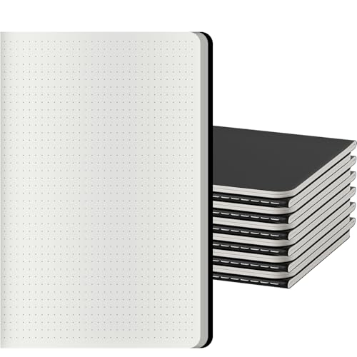 Dot Grid Notebook A5-60 Pages Thick Paper No Bleed, Black Cover Bullet Journal & Sketchbook, Lay Flat Binding for Smooth Writing | Dotted Notebook for Notes, Planning, Drawing, 12 Pack