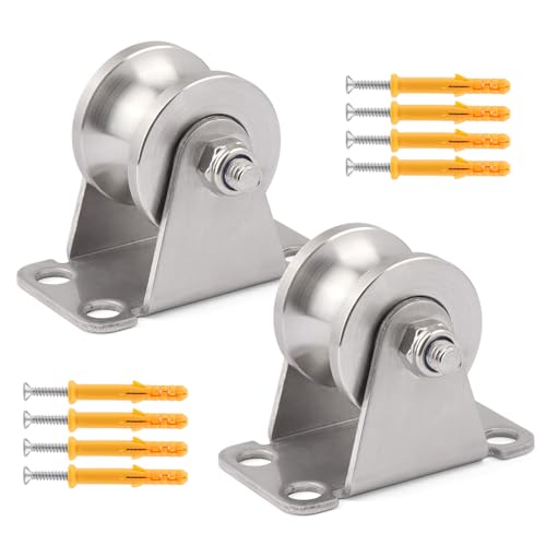 2PCS Groove Wheel Pulley, 304 Stainless Steel Pulley Block, Wall Mount Cable Pulley Wheel Duplex Bearings, Screws for DIY Gym Equipment Sliding Gate, Loading 400 lbs (32mm) - size: 32mm 2PCS