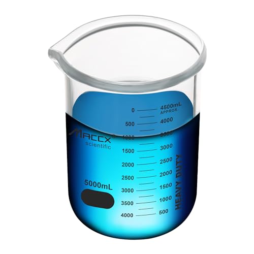 170oz(5000ml) Sturdy Glass Beaker, Heavy-Duty 5L Lab Beakers，3.3 Borosilicate Low Form with Printed Graduation, BKL5K0-001 - style: Vol.5000ml