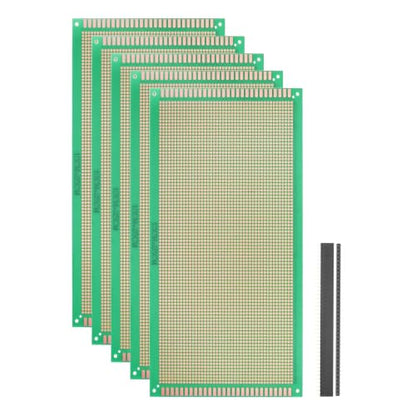 5Pcs 25x13cm PCB Prototype Board w 40-Pin Headers, Green - size: 25x13cm(2.54mm Pitch/1.5mm T)