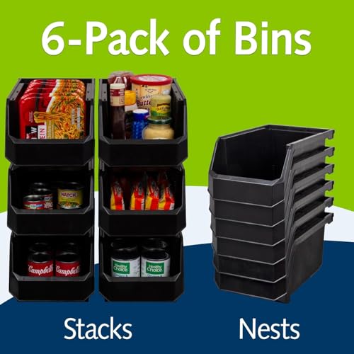 Akro-Mils ReadySpace Large Stackable Plastic Storage Bins, 6-Pack, Black - color: Black, size: Large, 6-Pack
