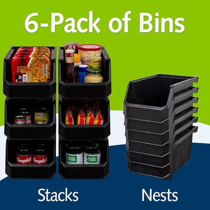 Akro-Mils ReadySpace Large Stackable Plastic Storage Bins, 6-Pack, Black - color: Black, size: Large, 6-Pack