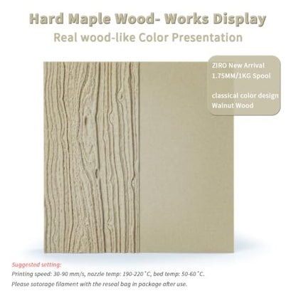 ZIRO 1.75mm PLA Filament, Contain Real Wood Flour, 2.2lbs Hard Maple Wood - color: Hard Maple Wood