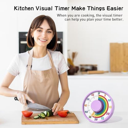 Secura 60-Minute Rainbow Visual Timer 6-Inch Mechanical Countdown Timers for Teaching, Meeting, Cooking, Working - Timer for Kids with Magnetic Backing (Purple) - color: Rainbow & Sun Purple