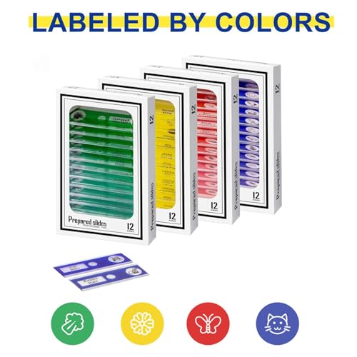 48PCS Prepared Microscope Slides Set for Biology and Science Study, Slides for Microscope with Insects Plants Animals Samples, Microscope Specimen Slides for Kids - size: 48pcs