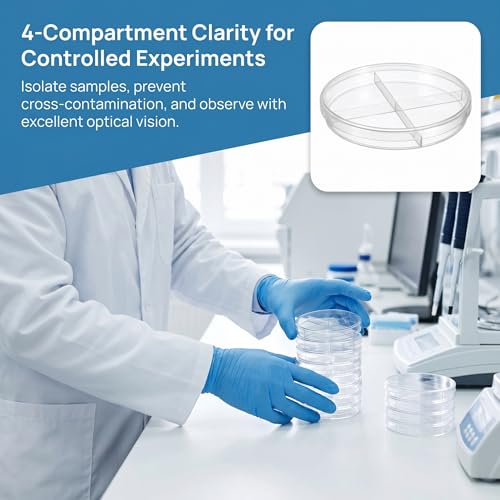 PartyKindom 10 Pack Transparent Petri Dish Four Compartments Cell Culture Dishes 3.54 X 3.54 X 0.59 in Scientific Teaching Aid for Biology Microbiology Lab Experiments