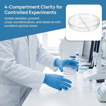 PartyKindom 10 Pack Transparent Petri Dish Four Compartments Cell Culture Dishes 3.54 X 3.54 X 0.59 in Scientific Teaching Aid for Biology Microbiology Lab Experiments